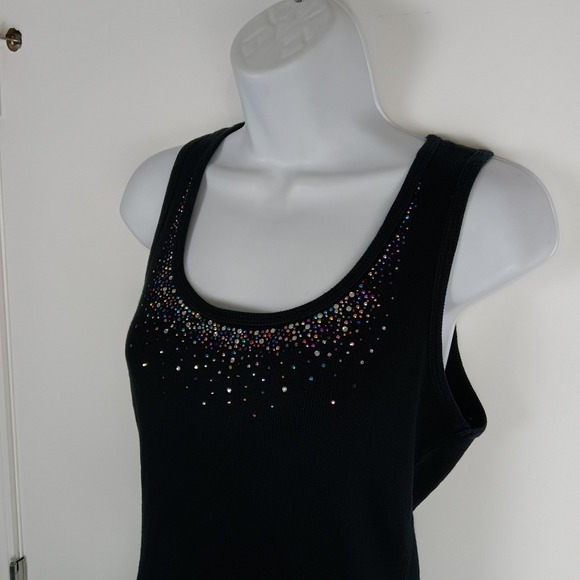 Vocal Tank Top Womens XL Black Rhinestone Embellished Scoopneck Ribbed Made USA - Picture 1 of 10